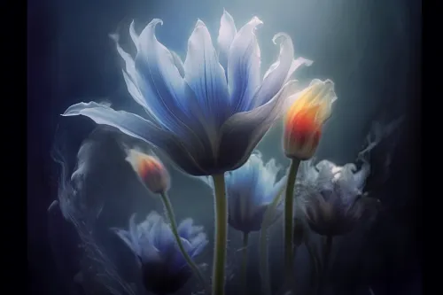Flowers with smooth shapes and bright hues on a dark background