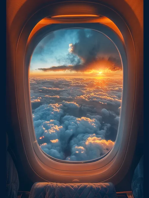View of clouds and sunset from the airliner window
