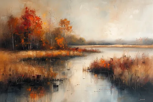 Picturesque autumn landscape with a river and bright trees