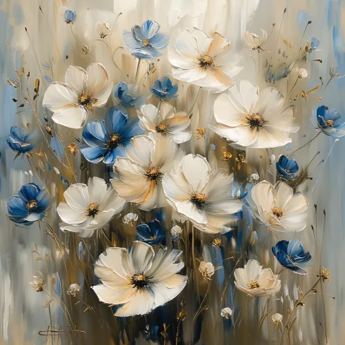 Bouquet of White and Blue Flowers on a Soft Background