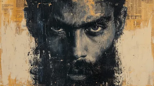 Retrato artístico detallado con énfasis en los ojos y la barba