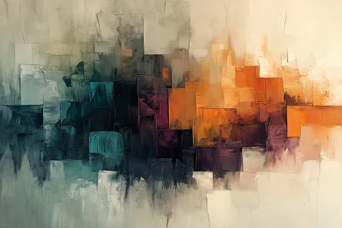 Obra abstracta pictórica con colores vibrantes y texturas