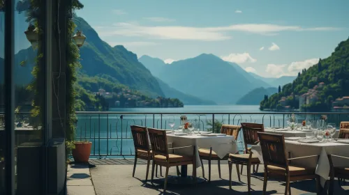 Elegant restaurant with a terrace and a beautiful view of the mountains