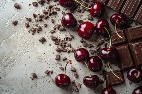 Tart shell with finely chopped chocolate and juicy cherries