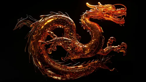 Imagen 3D de un dragón de cristal con un brillante resplandor sobre un fondo negro