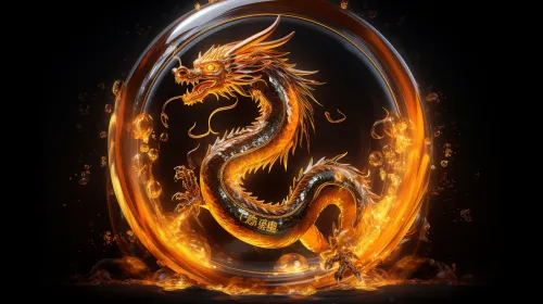 Image of a mythical dragon surrounded by a fiery aura