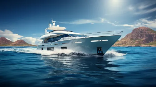 Estiloso yate blanco navegando por aguas marinas tranquilas