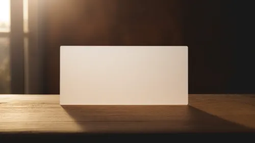 Light Minimalist Rectangular Object on Wooden Table Background