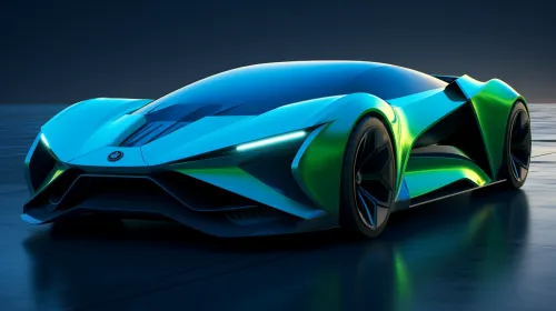 High-tech sports car with a bright color scheme and innovative solutions