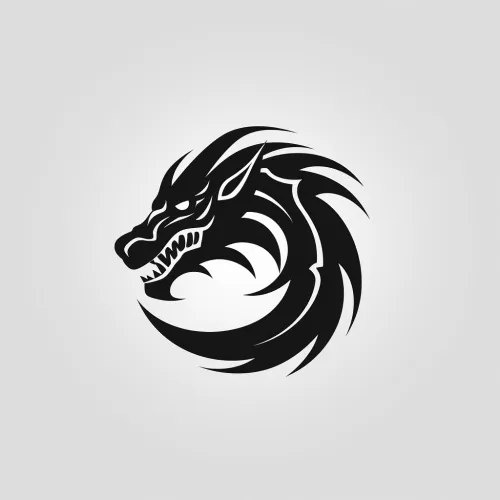 Stylized black dragon with sharp features and dynamic composition