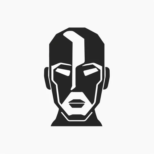 Graphic depiction of a stylized face with geometric elements