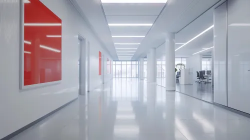 The Aesthetics of a Minimalist Office with a Red Painting on the Wall