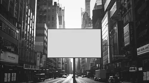 Cartel publicitario vacío en el centro del distrito de negocios de la ciudad