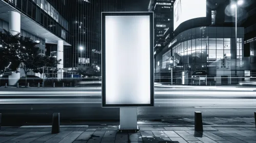 Publicidad sin contenido en un entorno urbano nocturno