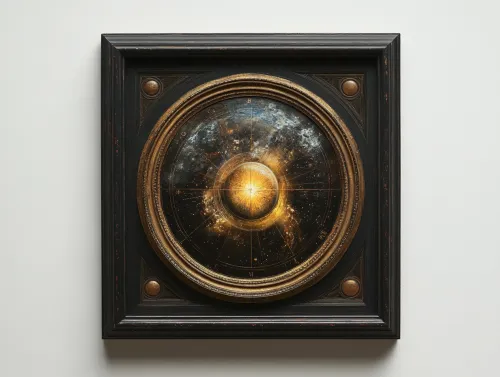 Imagen del espacio en un marco decorativo con elementos dorados
