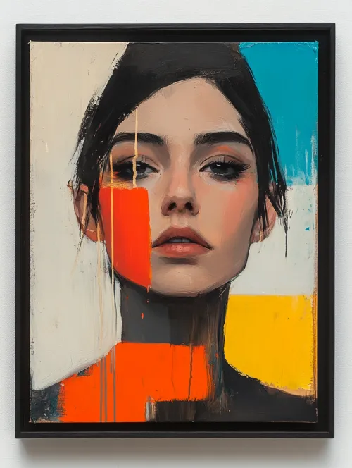 Contemporary abstract portrait of a girl with contrasting colors