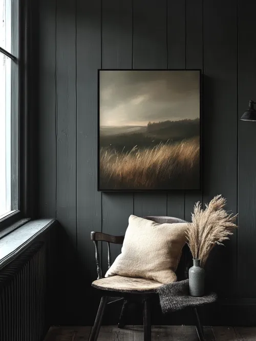 Interior with a painting and decor items in gray tones