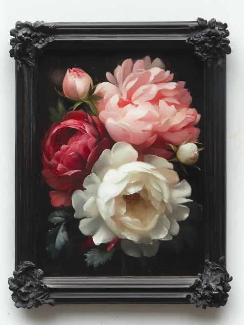 Image featuring peony flowers in a multicolored palette.