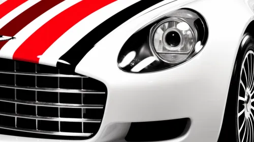 Coche estéticamente atractivo con brillantes franjas rojas y negras en el capó