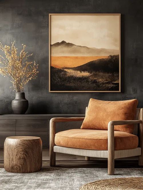 Beautiful abstract painting on the wall in a modern interior