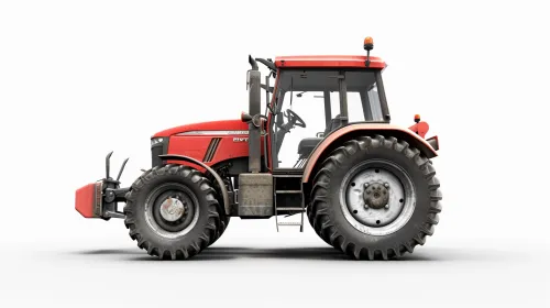 Imagen de un tractor rojo visto de perfil sobre fondo blanco sin detalles