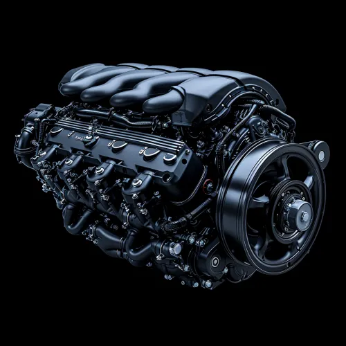 Motor de combustión interna de alta tecnología sobre fondo negro
