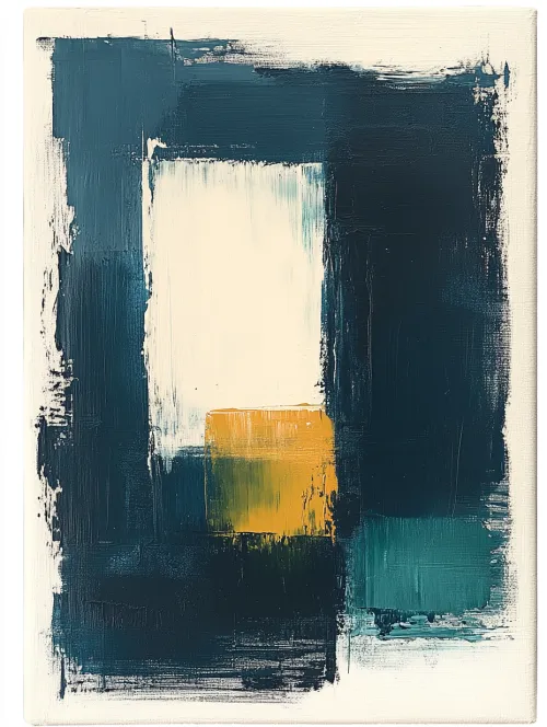 Contemporary Abstraction with Dark Green, White, and Gold Elements