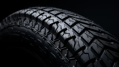 Close-up of an automotive tire showing its tread and texture