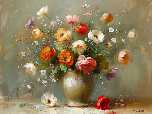 Beautiful flower bouquet with a variety of bright flowers in a ceramic vase