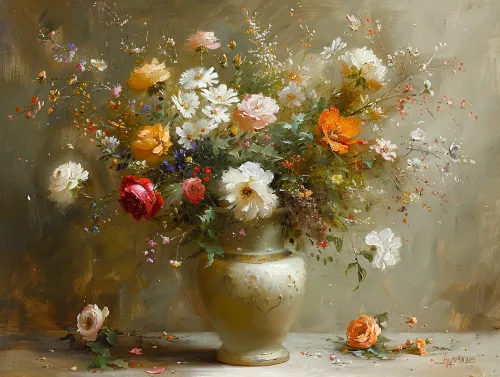 Beautiful flower bouquet in a vase filled with a variety of flowers