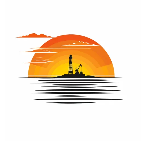 Изображение морской платформы на фоне заката