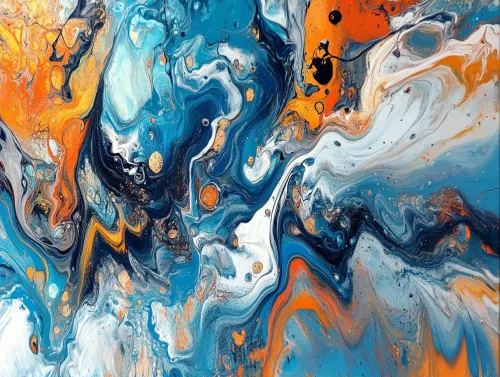 Imagen abstracta pintoresca con vibrantes espirales azules y naranjas