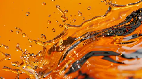 Primer plano de salpicaduras de agua con fondo naranja y gotas