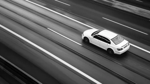 Скоростной кадр белого автомобиля на шоссе