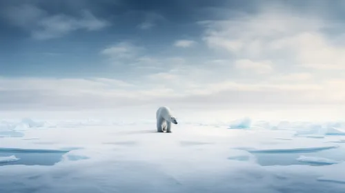 Un solitario oso polar con un paisaje helado de fondo en el Ártico