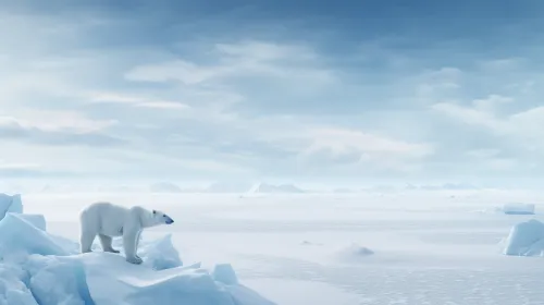 Oso polar explorando los hielos de la región ártica en un entorno desolado