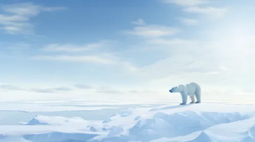 A polar bear exploring the icy surface in an Arctic landscape