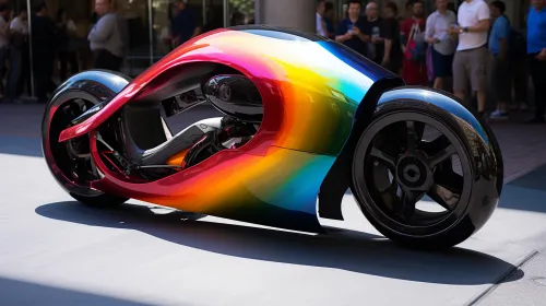 Innovative motorcycle with a gradient color scheme resembling a rainbow