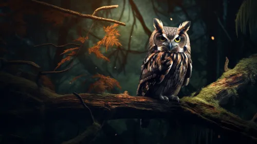 Un adorable buhito sentado en una rama en un entorno forestal
