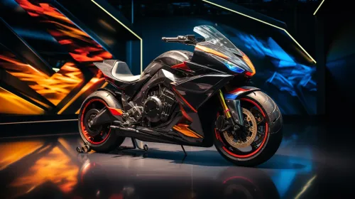 Striking motorcycle with aggressive design on a smooth surface