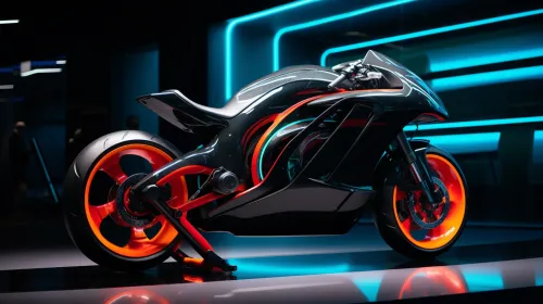 Futuristic Motorcycle with Bright Accents and Smooth Shapes
