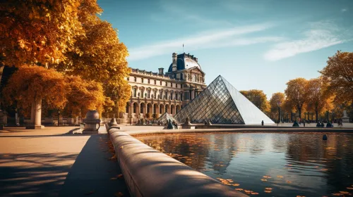 Louvre in the Splendor of Autumn: Glass Pyramid and Golden Trees