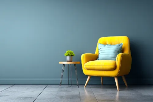 Bright yellow armchair and table in a cozy room