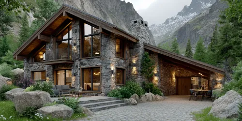 Cozy stone and wood house, surrounded by nature and mountains
