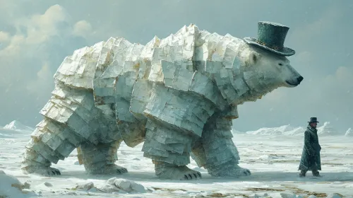 Unusual polar bear made entirely of ice and snow