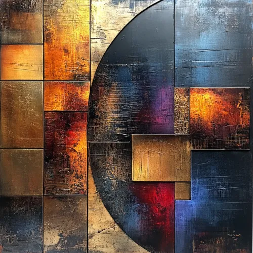 Art object with geometric shapes and bright colors