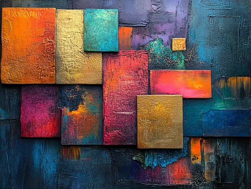 Contemporary abstract art consisting of textured squares on a background