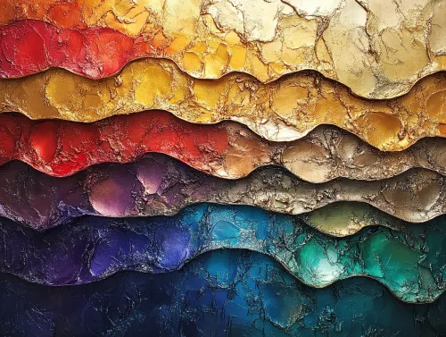 Image of a wavy texture with colorful layers and golden flecks