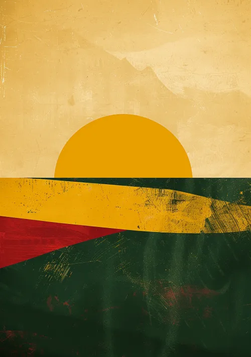 Fondo con una imagen abstracta de un atardecer y formas geométricas