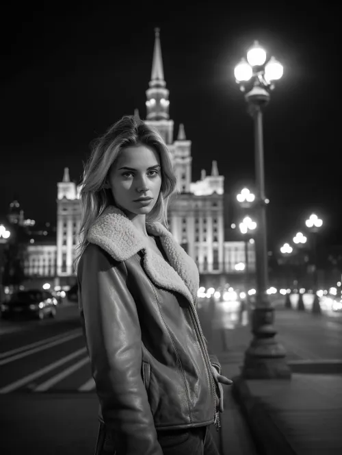 Girl Against the Night Lighting and Architecture of the City